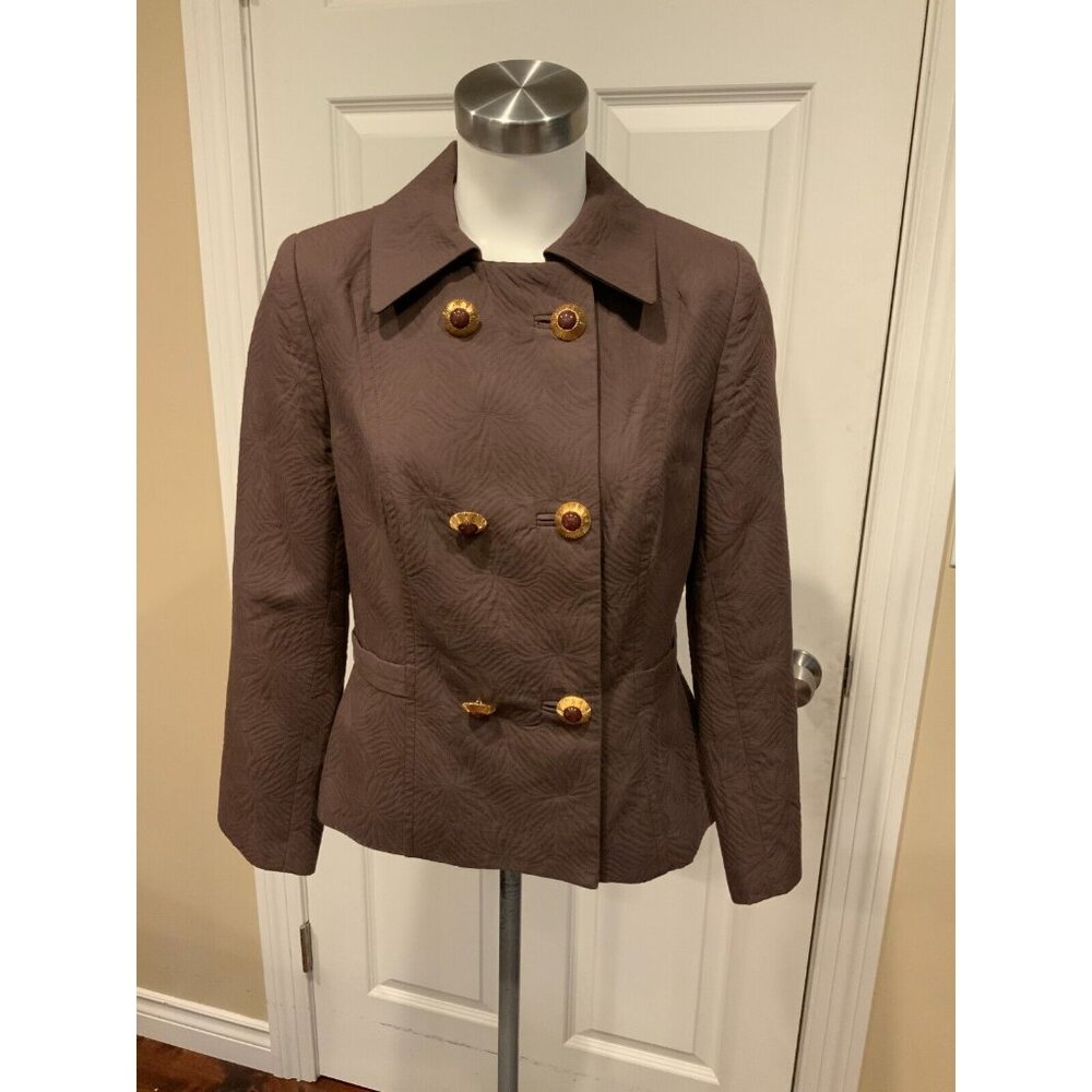 Milly Brown Floral Embroidered Double Breasted Jacket, Size 8